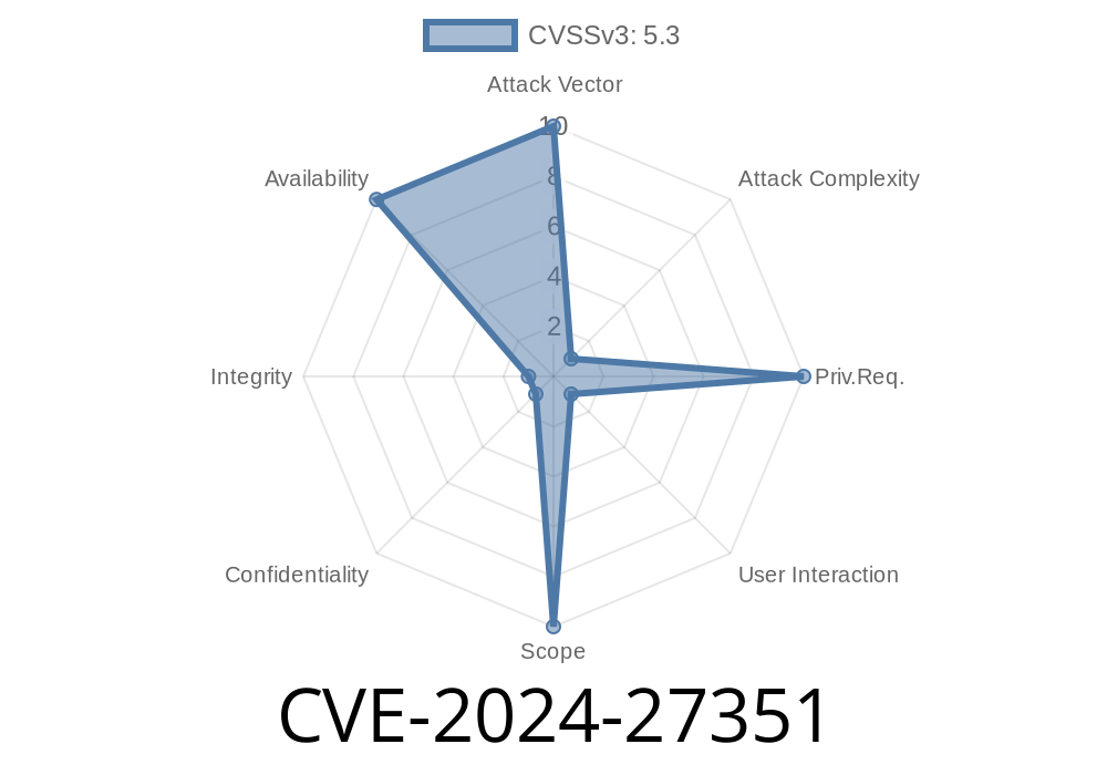 CVE-2024-27351 - Regular Expression Denial-of-Service (ReDoS) Vulnerability in Django